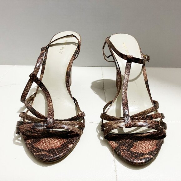Nine West Sandals | Brown Snakeskin Print | Wedge Heels | Size 10M - Picture 5 of 10